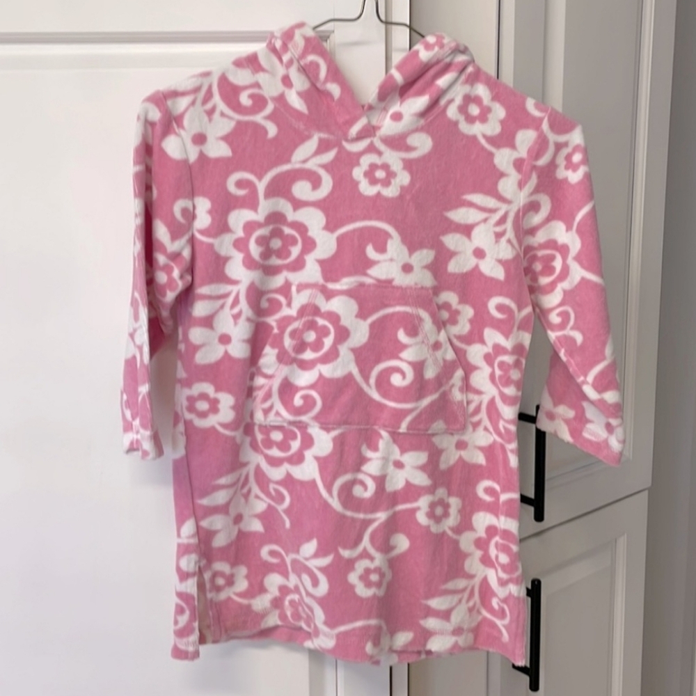 MINI BODEN Pink Floral Terry Swim Beach Cover-up Hooded Toddler Size 3-4 yrs